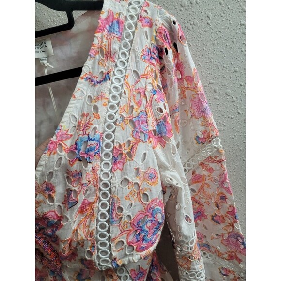 Hemant And Nandita Raisa Short Eyelet Dress Off White Size Large Preppy Cutout - Picture 15 of 16